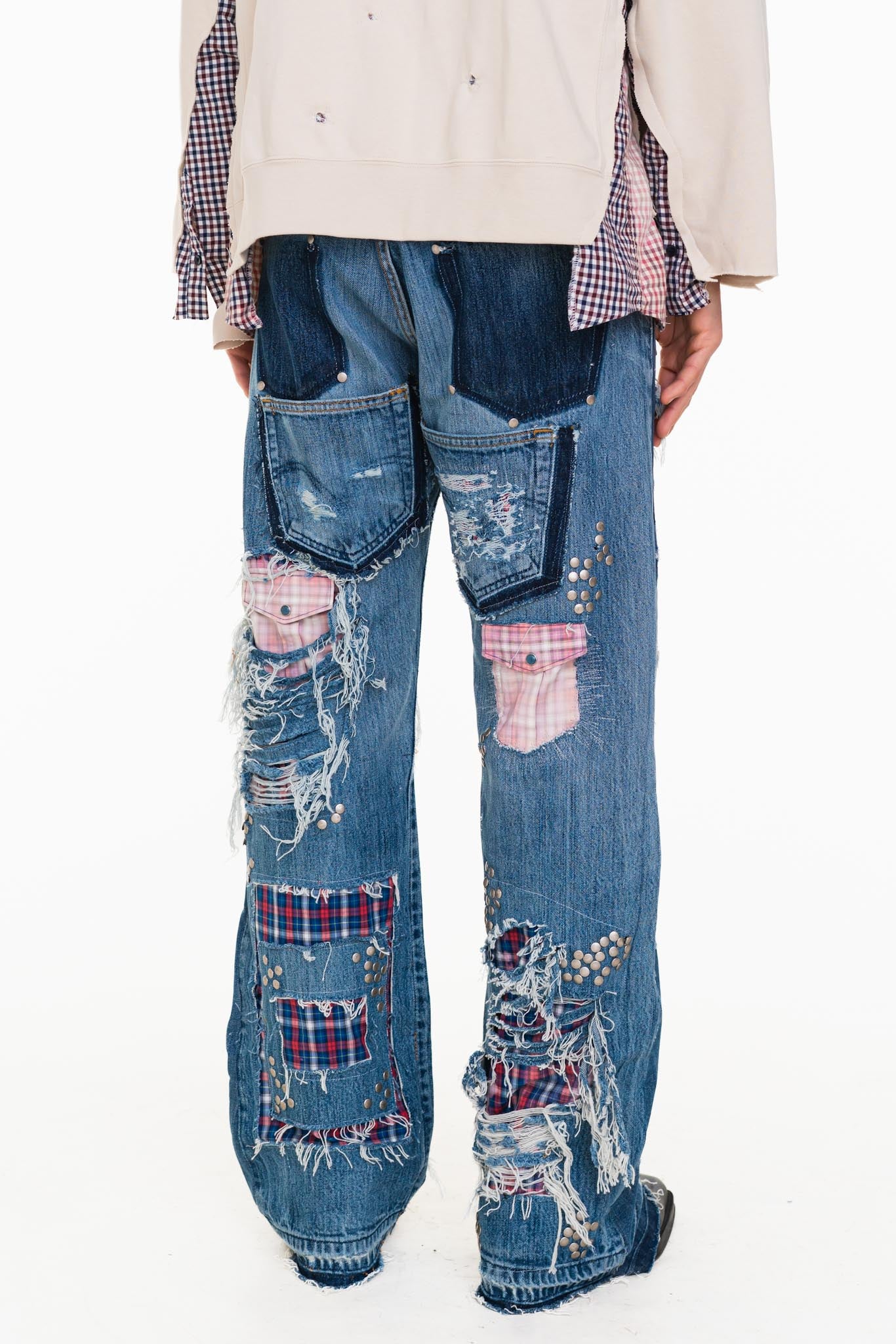 MULTICHECK FLARE DENIM PANT