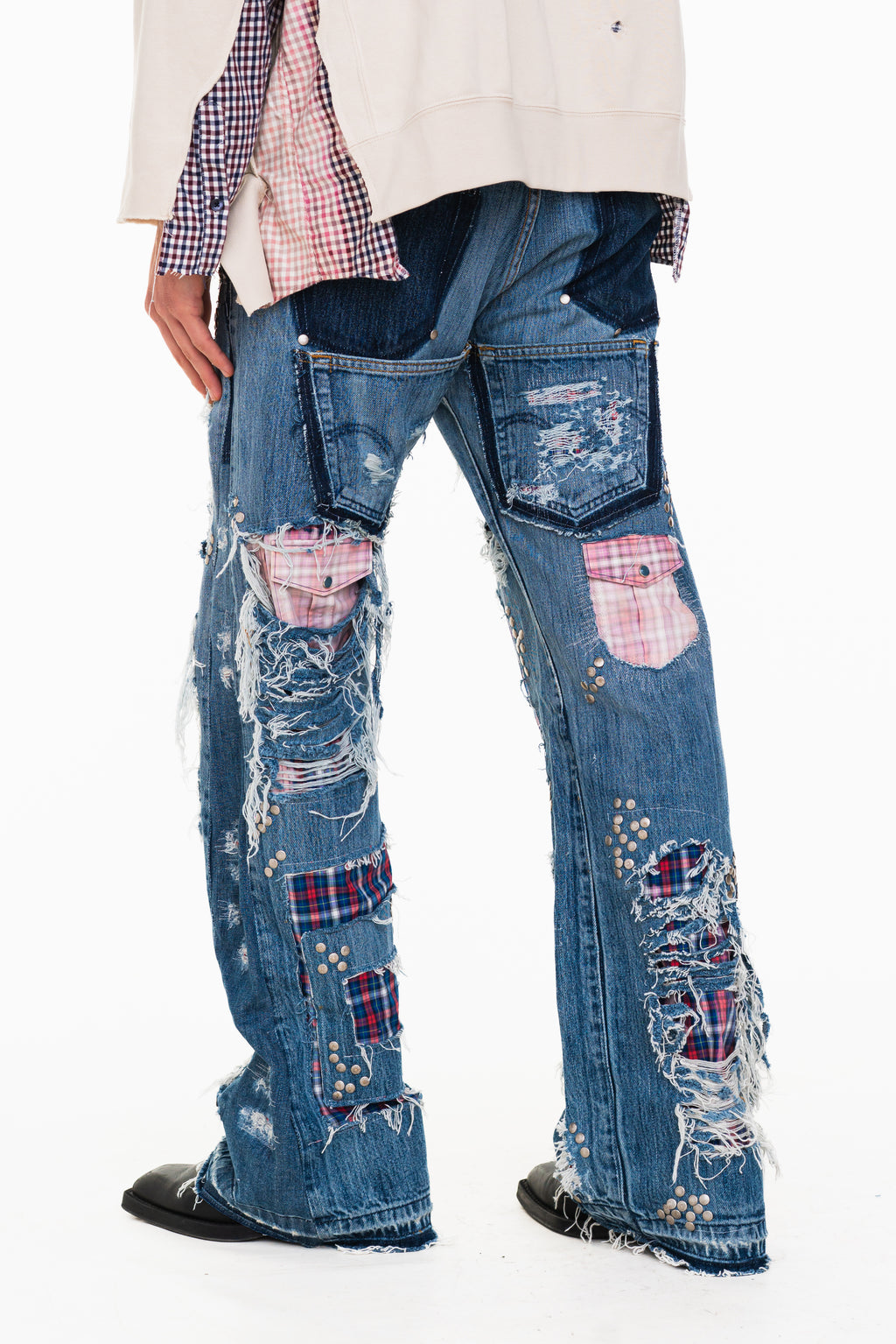 MULTICHECK FLARE DENIM PANT
