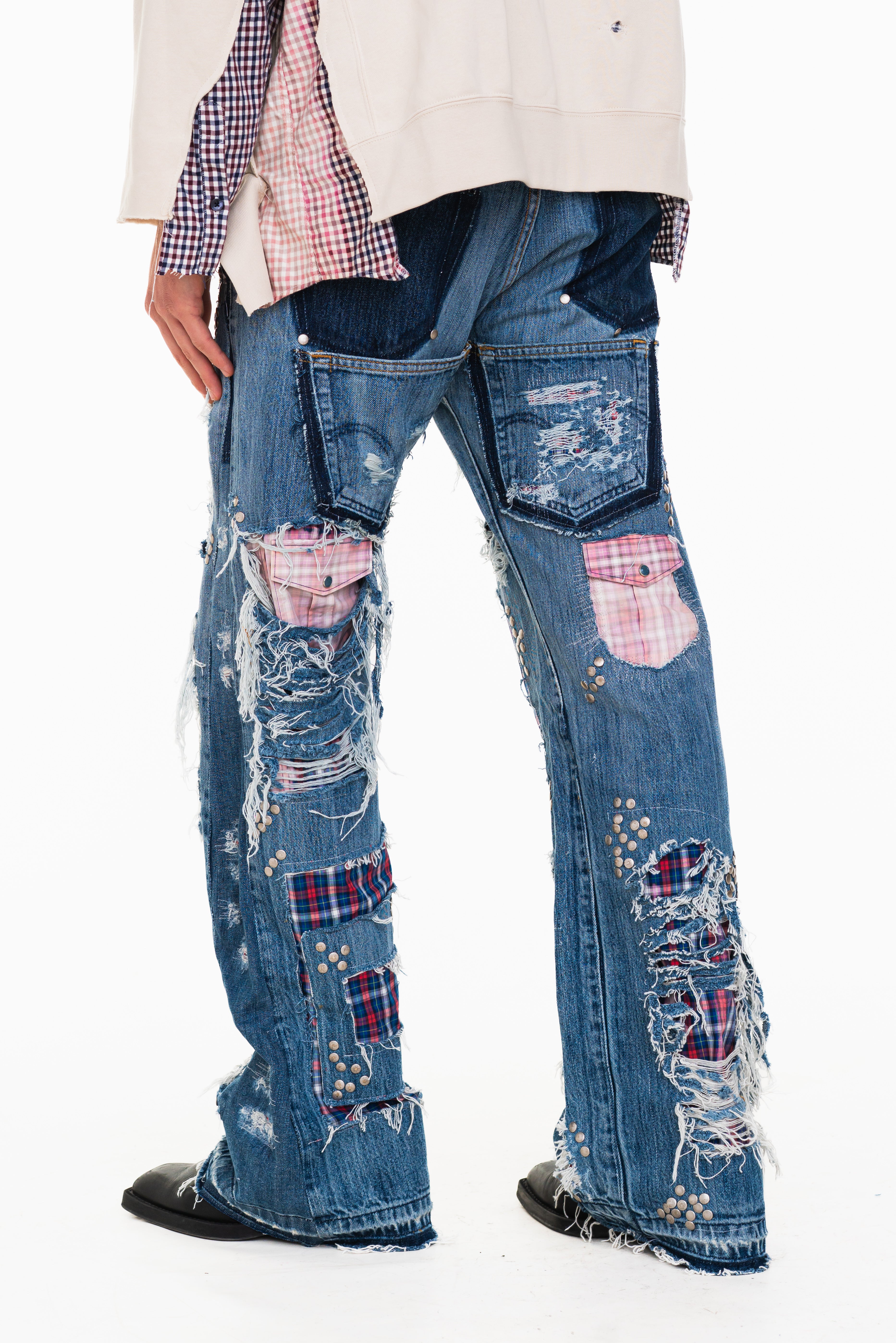 MULTICHECK FLARE DENIM PANT