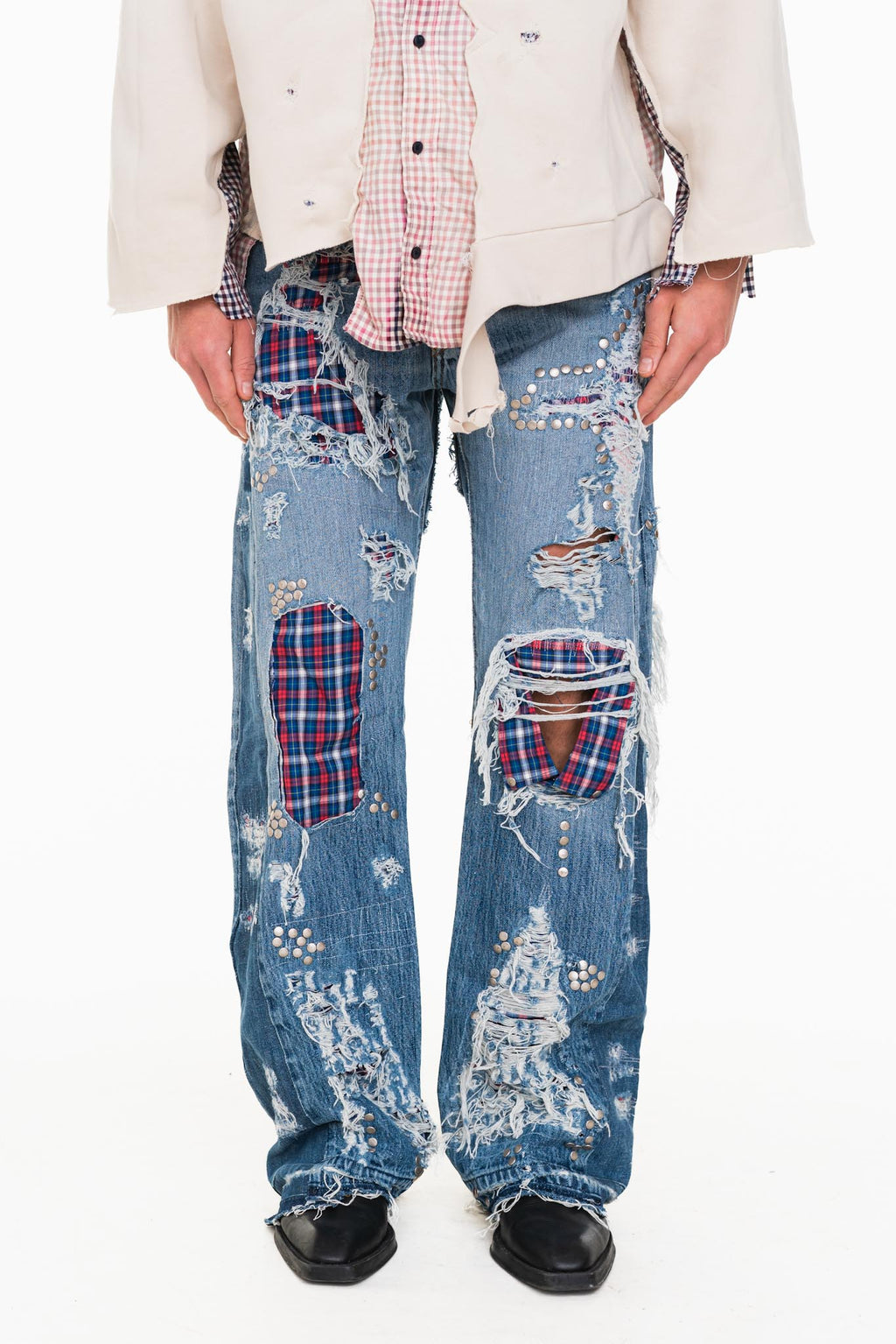 MULTICHECK FLARE DENIM PANT